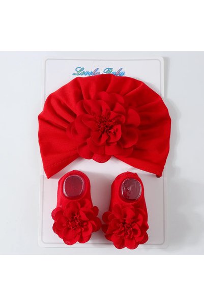 nannie Baby Girls Turban and Booties Set 2 Pieces Red Amna