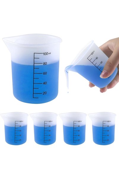 Generic مجموعة من 4 أكواب قياس سيليكون قابلة لإعادة الاستخدام، سعة 100 مل، مو...