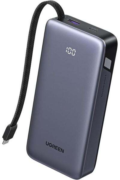 Generic بنك طاقة بقوة 45 واط وسعة 20000 مللي أمبير مع كابل USB-C مدمج وشاحن م...