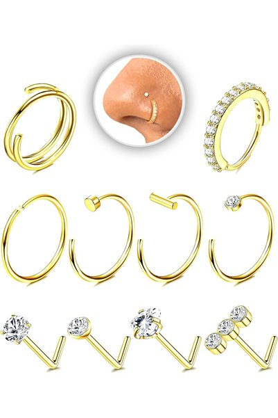 Generic 18g Nose Rings Hoop and 20g Nose Studs Sets for Women Men,Hypoallerge...