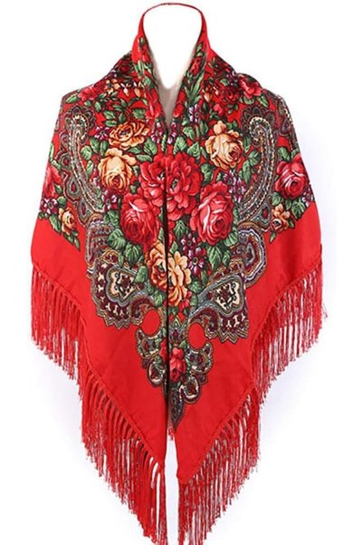 Generic Women's Traditional Floral Tassel Shawl, Russian Style Muffler Warm S...