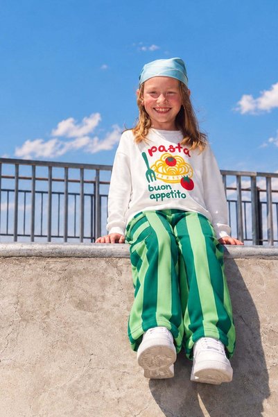Monila Unisex Kids' Cotton "Pasta" Print Sweatshirt and Green Striped Top and...