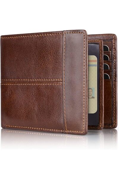 Generic Mens Wallet RFID Genuine Leather Bifold Wallets For Men, ID Window 16...