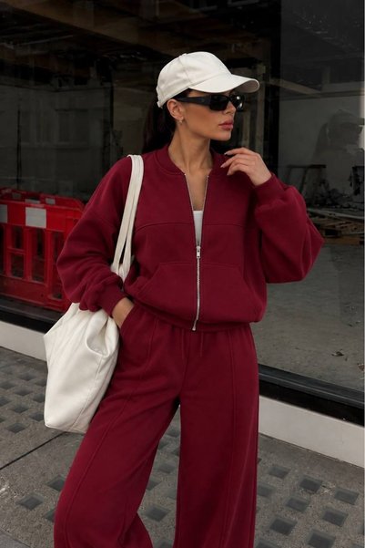 vuvutasarım Women's Sweatshirt and Sweatpants Set with Zip Detail and Tie-Det...
