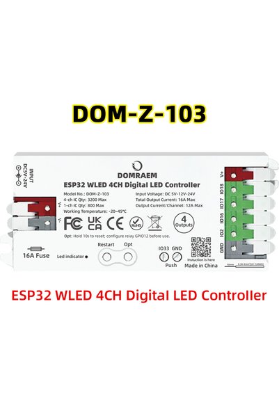 Choice وحدة تحكم WLED ESP32 4CH بدون ميكروفون DOMRAEM ESP32 4 مخرجات مع فيوز ...