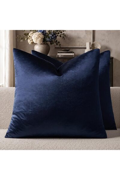 Generic Navy Velvet Pillow Covers 16x16 Decorative Pillows Pack of 2 | Blue T...