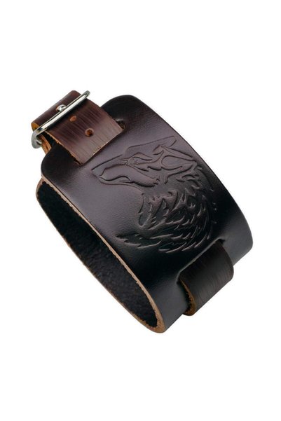 Juland Punk Style Leather Bracelet Wolf Head Wristbands Wide Belt Cuff Bangle...