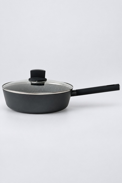 BLACK Tigaie Adâncă cu Capac de Sticlă BLACK, Inducție, Strat Granitat, 24 cm