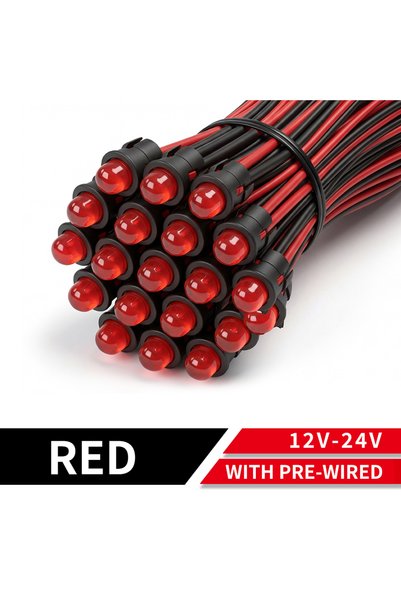 Choice أضواء مؤشر LED حمراء مقاومة للماء IP67 بحجم 6 مم، 12 فولت-24 فولت، 10/...