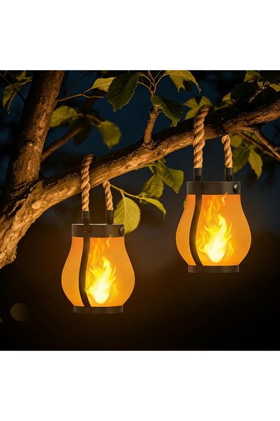 Choice 0-5W 2PACK Solar Powered Waterproof Flame Effect Lanterns, Set of 2 Ha...