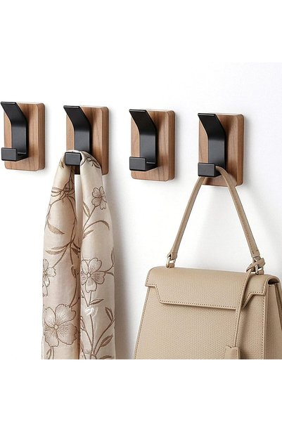 Generic Wood Wall Hooks - Wall Mounted or Adhesive Coat Rack for Entryway, Mu...