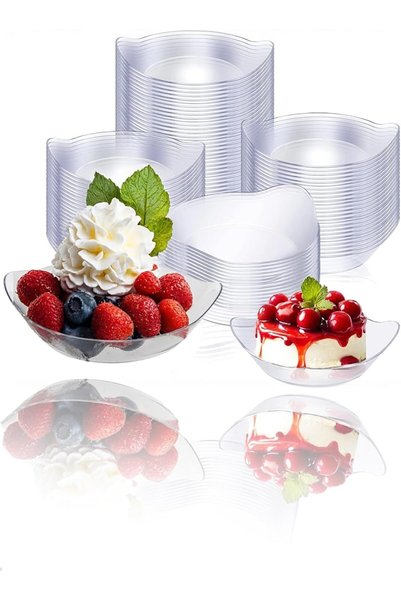 Generic 100 Pcs Mini Clear Dessert Plates - Oval Dessert Cups for Home, Party...