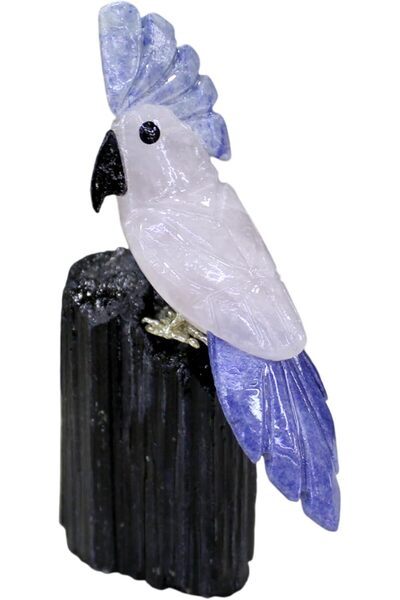 Generic Latas Natural Hand Carved Rose Quartz With Lapiz Stone Parrot Bird in...