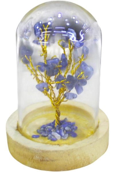 Generic Latas Natural Lapiz Lasuli Stone Tree in a Glass Dome with Wooden Bas...