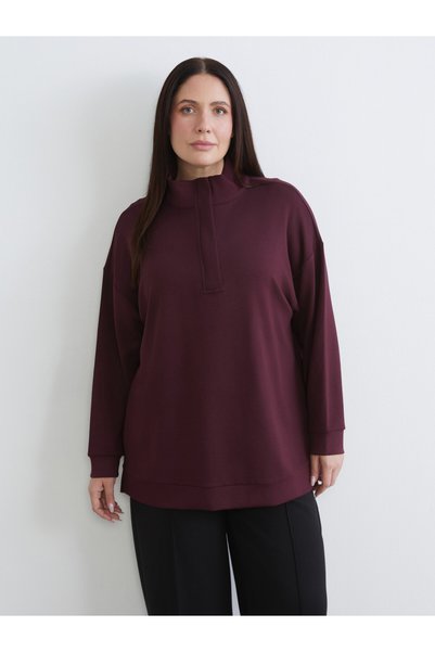 LC Waikiki LCW EVERYDAY Plum Scuba Fabric Solid-Color Loose & Oversized Women...