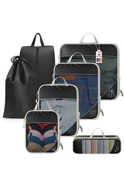 AMATHINGS Compression Bags Set of 7 High Quality in Black with up to 60% Spac...
