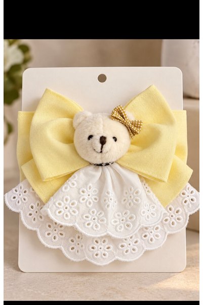 zamansız takı 🧸 Teddy Bear Hair Accessory with Bow Detail 💛
