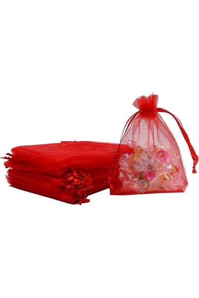 Generic حزمة من 100 كيس أورجانزا من REDDOTGIFT، أكياس شبكية حمراء مقاس 9x12 س...
