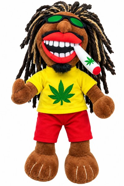 odjas Jucărie de Pluș Reggae Rasta cu Păr Împletit, Ochelari Verzi, Tricou Ga...