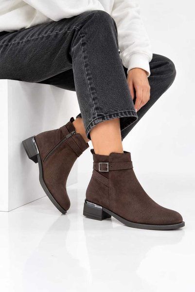 EREN SHOES BAG LIVERPOOL Genuine Leather Low-Heeled Buckle Detail Zipper-Clos...