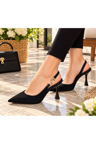 Saltopik Black Suede-Buckle Detail Pointed-Toe Heeled Shoes