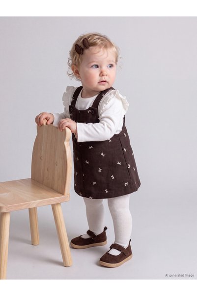 LC Waikiki Nevavm Lcw Baby Brown Bowknot Baby Girl Salopet Dress and T-Shirt ...