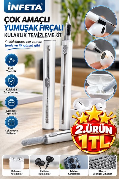 İnfeta White 3-in-1 Wireless Bluetooth Headphone Cleaning Pen with Brush and ...