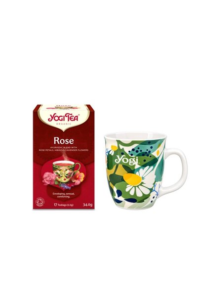 Yogi Tea Pachet Ceai bio de Trandafiri 17 pliculete 34g si Cana de portelan p...