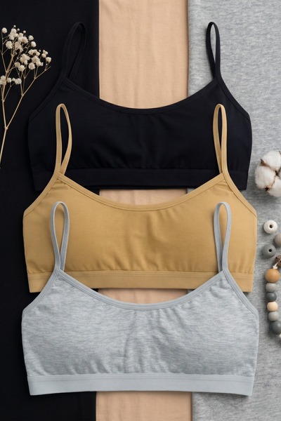 underwear bodyway Women's 3-Piece Set: Padded Cotton Bralette with Wireless S...