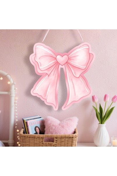 SYOSI Pink Bow Wooden Hanging Wall Sign, Cute Bow Door Hanger Wall Art Orname...