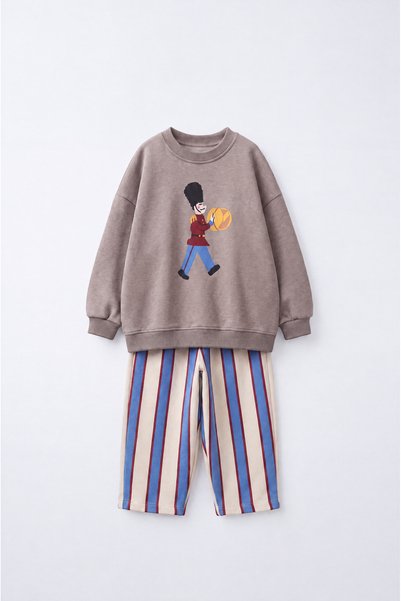 Magu Boys' Cotton Printed Sweatshirt and Striped Sweatsuit Set