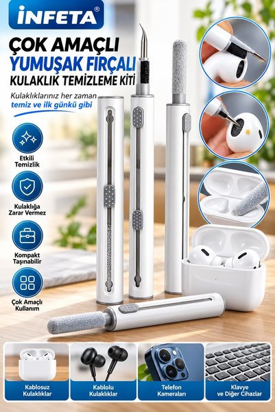 İnfeta White 3-in-1 Wireless Bluetooth Headphone Cleaning Pen with Brush and ...