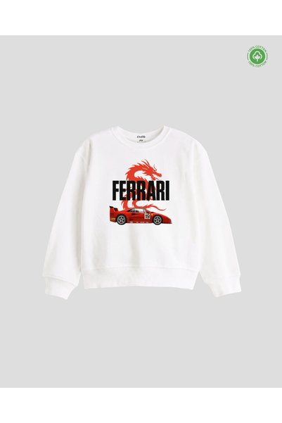 cirokids Ferrari-Printed Unisex Kids' Sweatshirt with Wool Lining, Ages 4–13