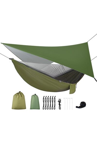 GENERAL Camping Hammock with Rain Fly Tarp and Mosquito Net Tent Tree Straps,...