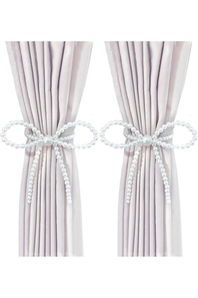 Generic 2 Pack Elegant Pearl Bow Magnetic Curtain Tiebacks,Decorative Curtain...