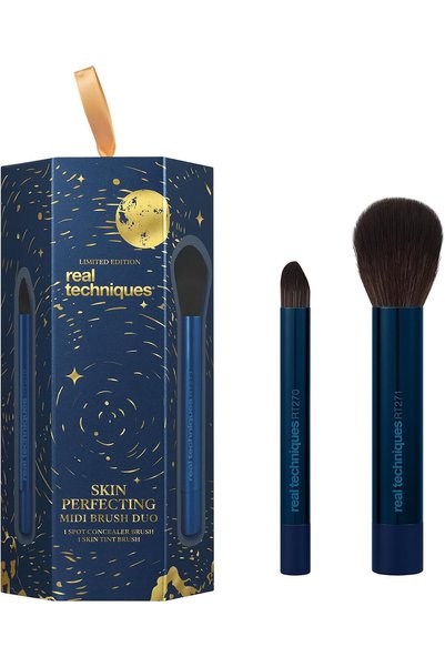 Real Techniques 2-Piece Skin Perfecting Midi Brush Duo Streak-Free Base Makeu...