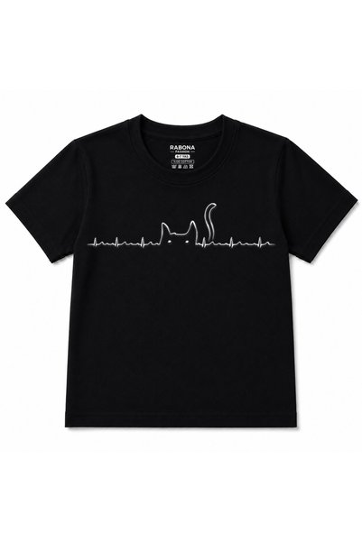 Rabona Fashion Cat Heartbeat – Kids' T-Shirt with a Cute Striped Cat Silhouet...