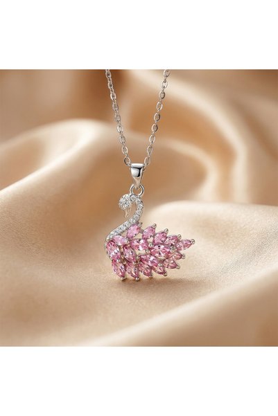Tessero Elegant women's necklace Pink Swan made of silver stainless steel, re...