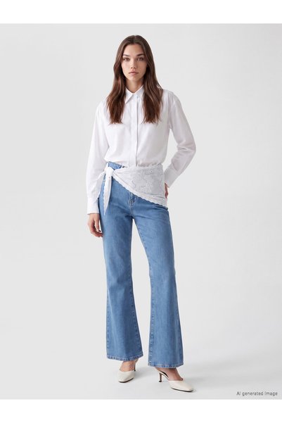 LC Waikiki LCW Modest Indigo Denim Straight-Leg & Flared High-Waisted Women's...