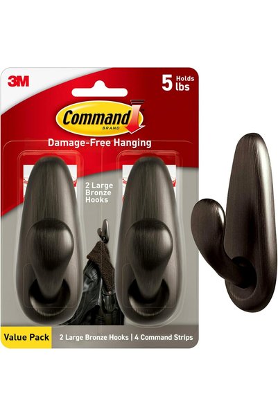 COMMAND 5 lb Large Oil Rubbed Bronze Metal Hooks, 2 Hooks and 4 Strips, Damag...