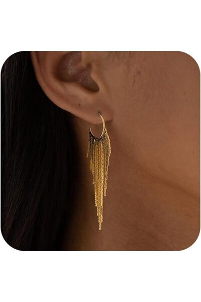 Generic 14K Gold Plated Tassel Drop Earrings for Women, Hypoallergenic Long C...