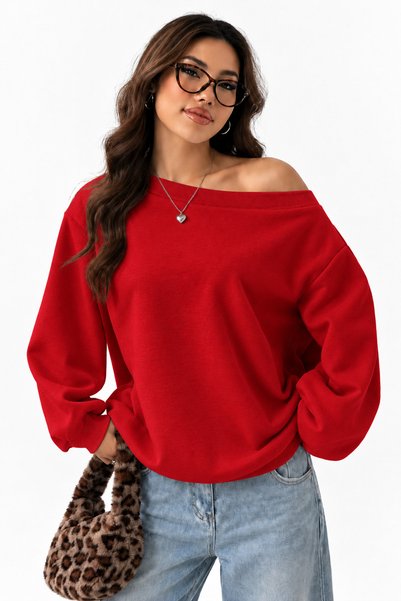 Agolady Women's Oversize Off-The-Shoulder Madonna Collar Casual Sweatshirt