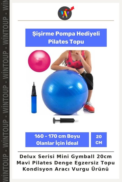 Wintoup Seria Delux Mini Gymball 20 cm, minge albastră de Pilates pentru exer...