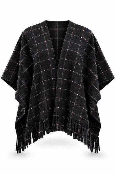 5in1Canpolat Black Tasseled Poncho 1166