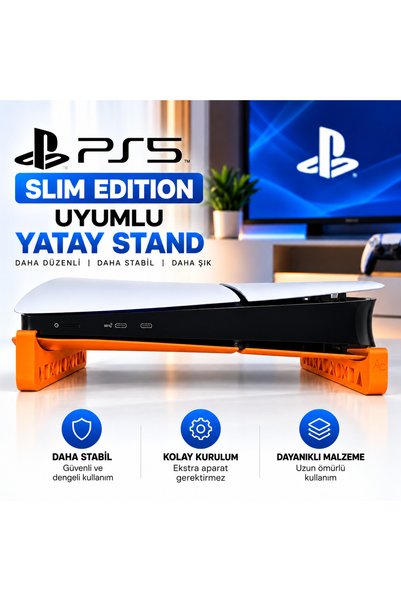PS5 Slim Edition Uyumlu Yatay Stand – TURUNCU