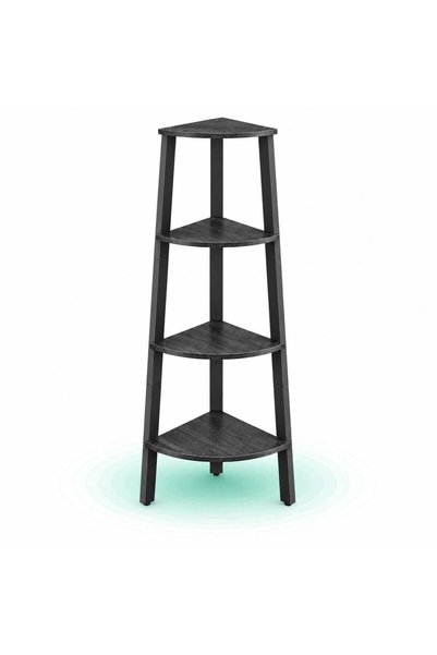 Timebox Raft de colt 34x34x125 cm, Biblioteca cu 4 etaje, Cadru din metal, Po...