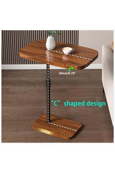 Generic Height Adjustable C-Shaped Sofa Side Table, Wooden Top Laptop Table w...