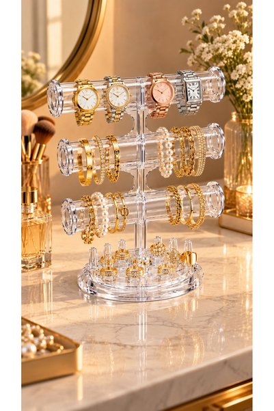 ABAREEK Jewelry Display Stand Made of Clear Acrylic Multi-Layer Design for Or...