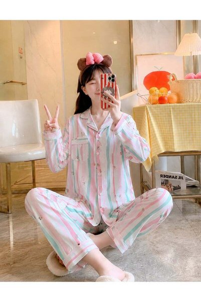 Generic Women Printed Palazzo Pajama Set One Size, Round Neck Full Sleeve Loo...