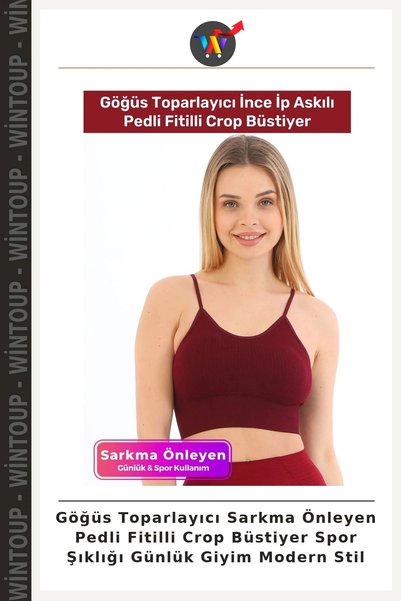 Wintoup Bustieră crop materiat cu striații și cordon, cu efect modelator și p...